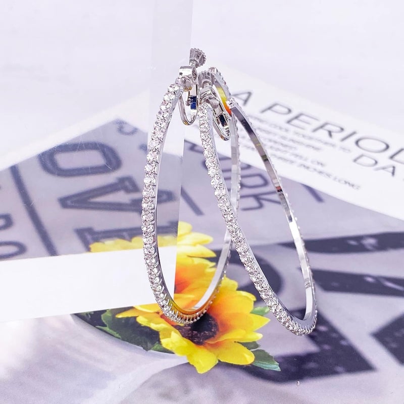 LAXPICOL Fashion Sparkly Austrian Circle Hoop Earrings Clip On Earrings For Women No Piercing Earrrings - Image 5